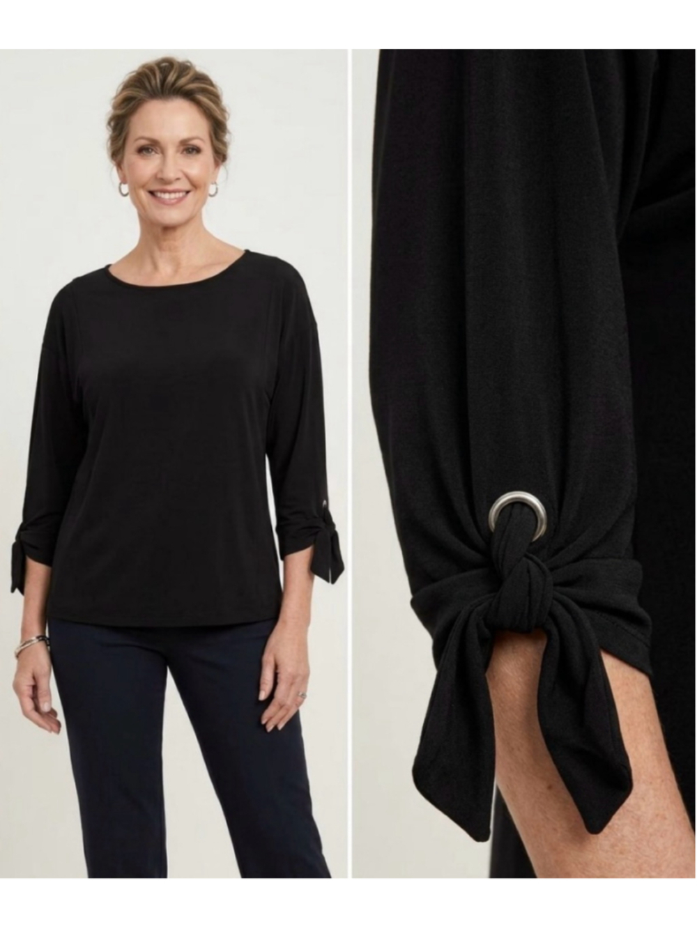 Chico's Black Long Sleeve Tee with Tie Detail, Woman’s Size M (1) 2038
